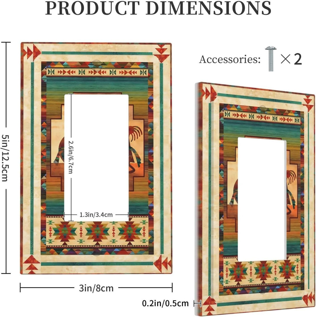 Decorative Outlet Covers Native American African Afro 1 Gang Rocker Light Switch Cover Plate Single Decora Light Switch Covers Wall Plate Faceplate for Home Bedroom Decor （2 Pack）