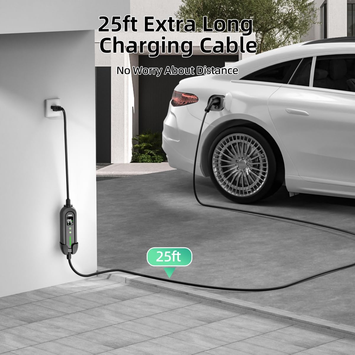 16A Portable Level 1&2 Car Charger-ETL Certified,110V-240V EV Charger with 25FT Cable, NEMA 6-20 Plug & NEMA 5-15 Adapter EV Charging Station, Portable Backup EV Chargers for All SAE J1772 Cars