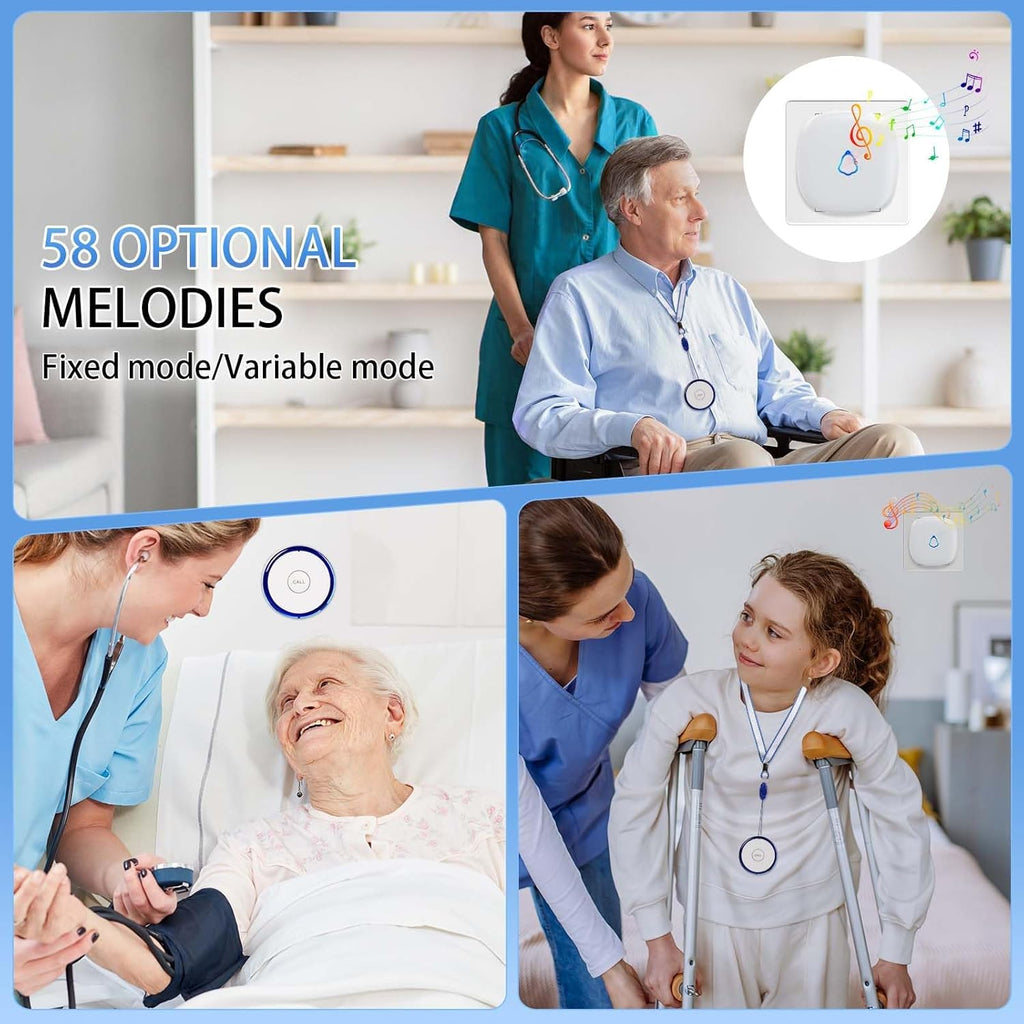Caregiver Pager Alert Button for Home, Life Alert Bell for Elderly Monitoring Emergency Button Bell, 500FT Wireless Panic Call Button Alarm Nurse Care for Seniors Patients, Waterproof