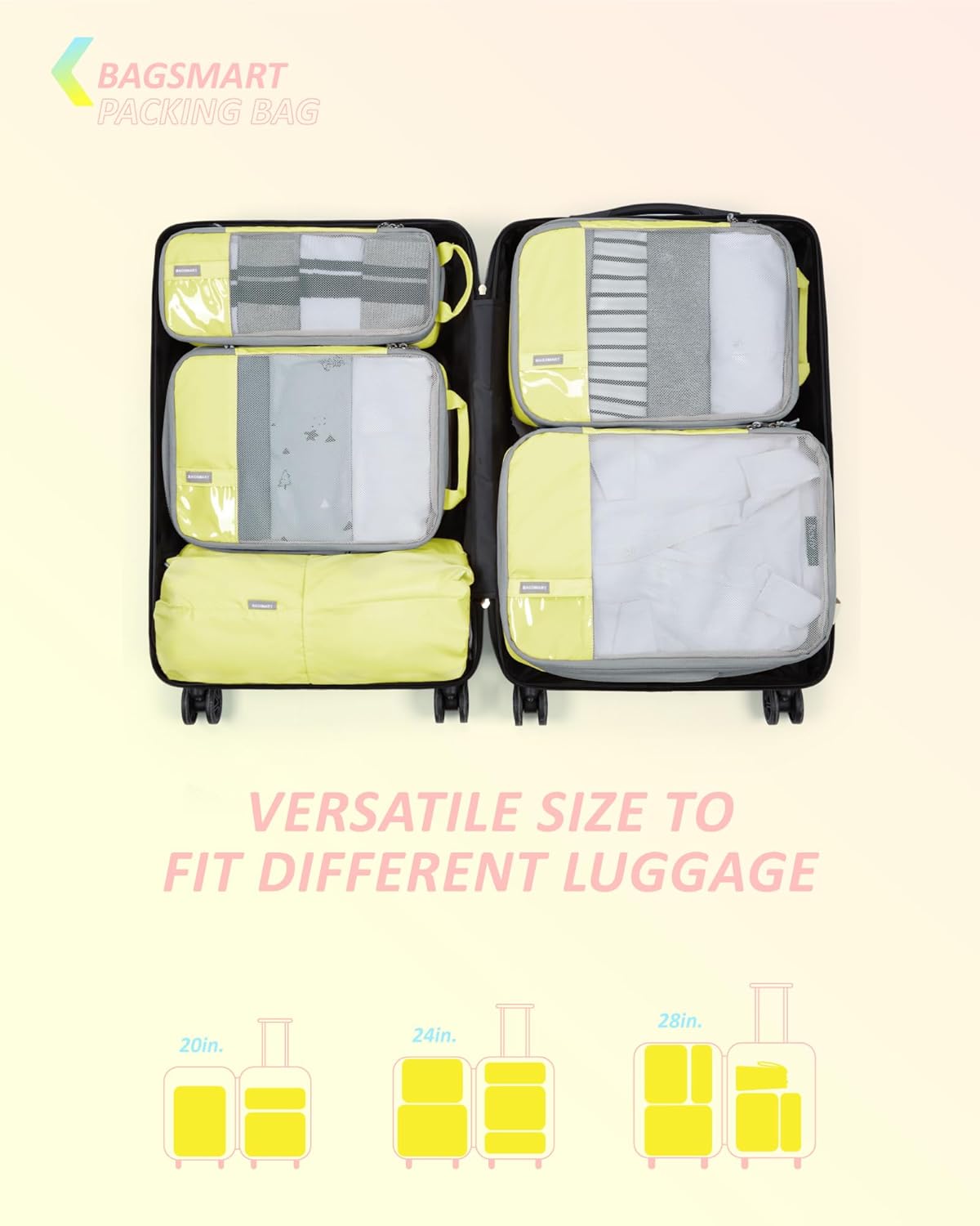 BAGSMART 6 Set /4 Set/2 Set Compression Packing Cubes for Travel, Lightweight Luggage Organizer Bags, Durable Space Saver Bags Travel Essentials