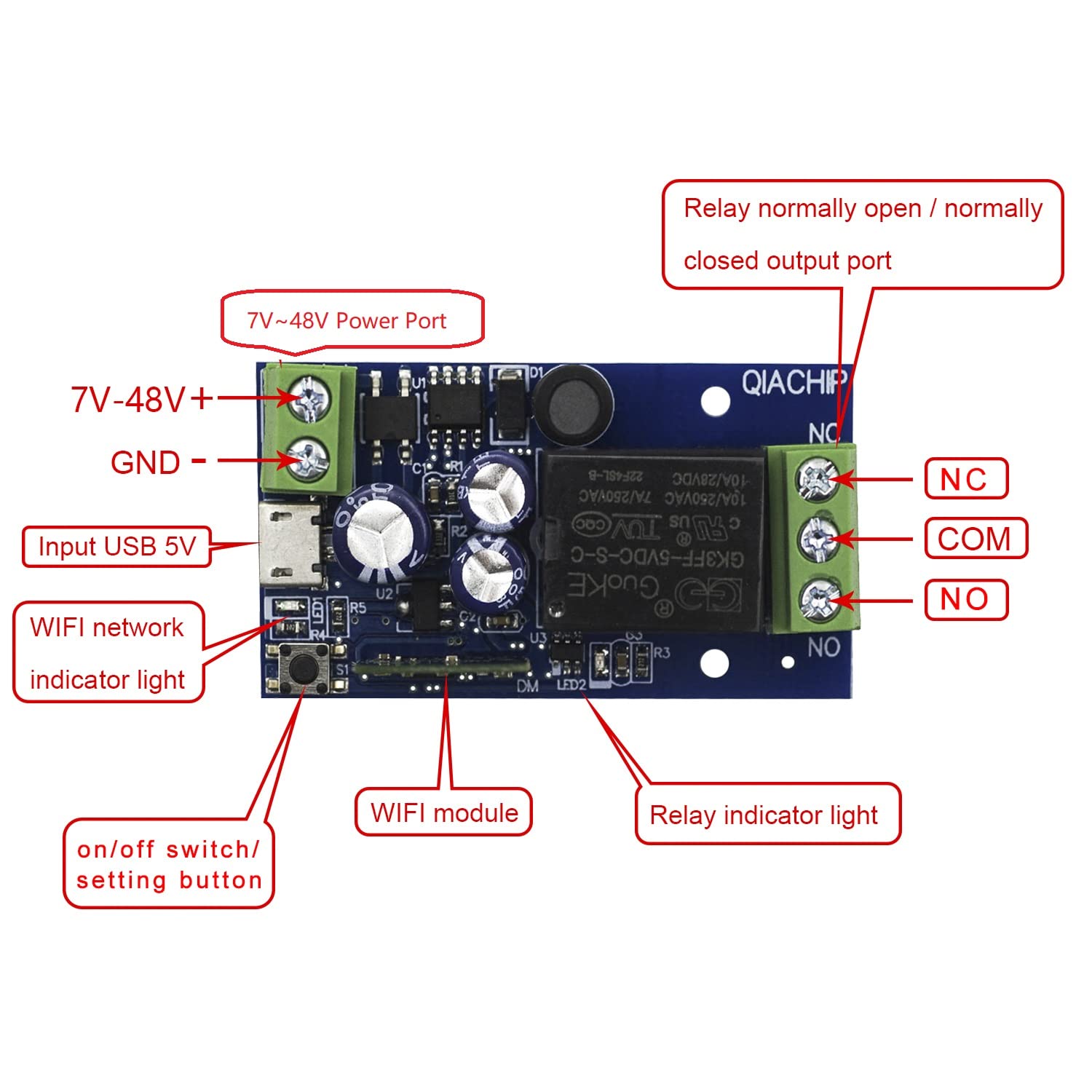 Ewelink WiFi Wireless Smart Relay Module USB 5v/12v/24v/48v Inching Selflock Remote ON Off Power Switch for Access Control,Turn on PC, Compatible with Alexa Google Home