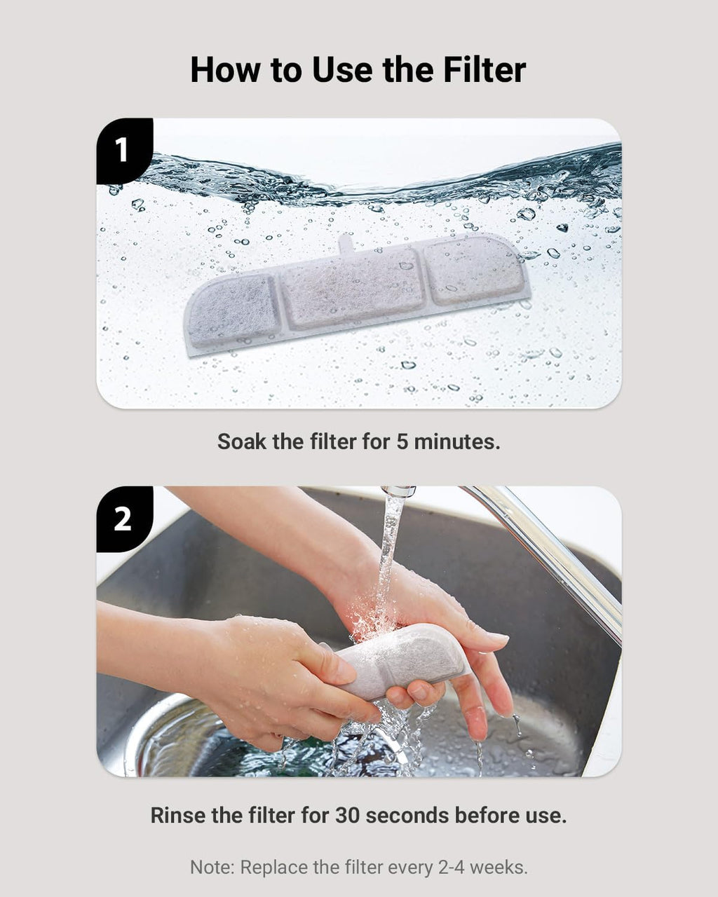 DownyPaws 6 Packs Replacement Filters for Battery Operated Cat Water Fountain Cordless Wireless DPWFP6, 3 Months Set of Replacement Filters