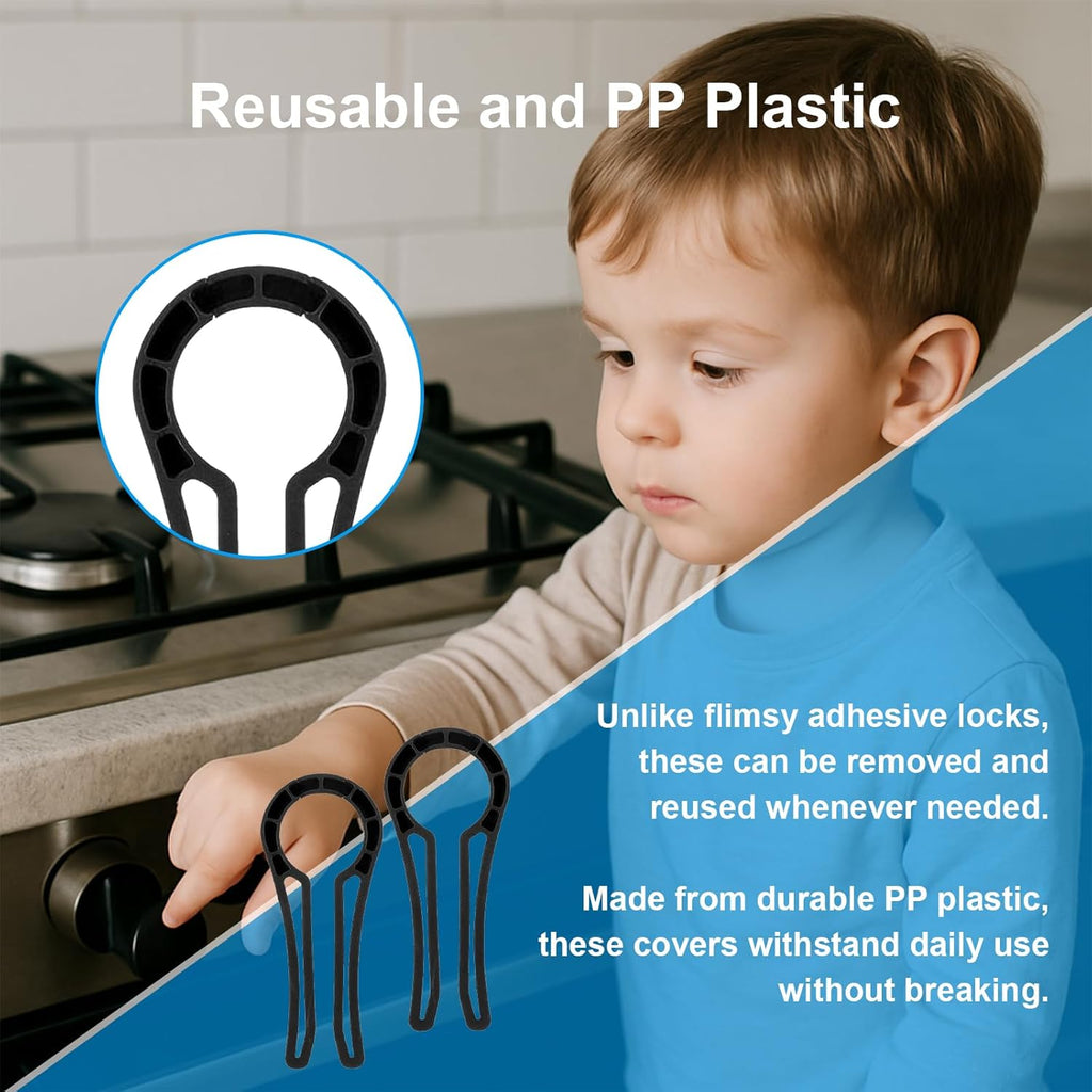 Gas Stove Knob Lock for Kids & Pets Safety,Gas Knob Lock to Effectively Prevent Accidental Touch,Easy to Install,Reusable PP Material,Fits Most Kitchen Sizes（BLACK,5PACK）