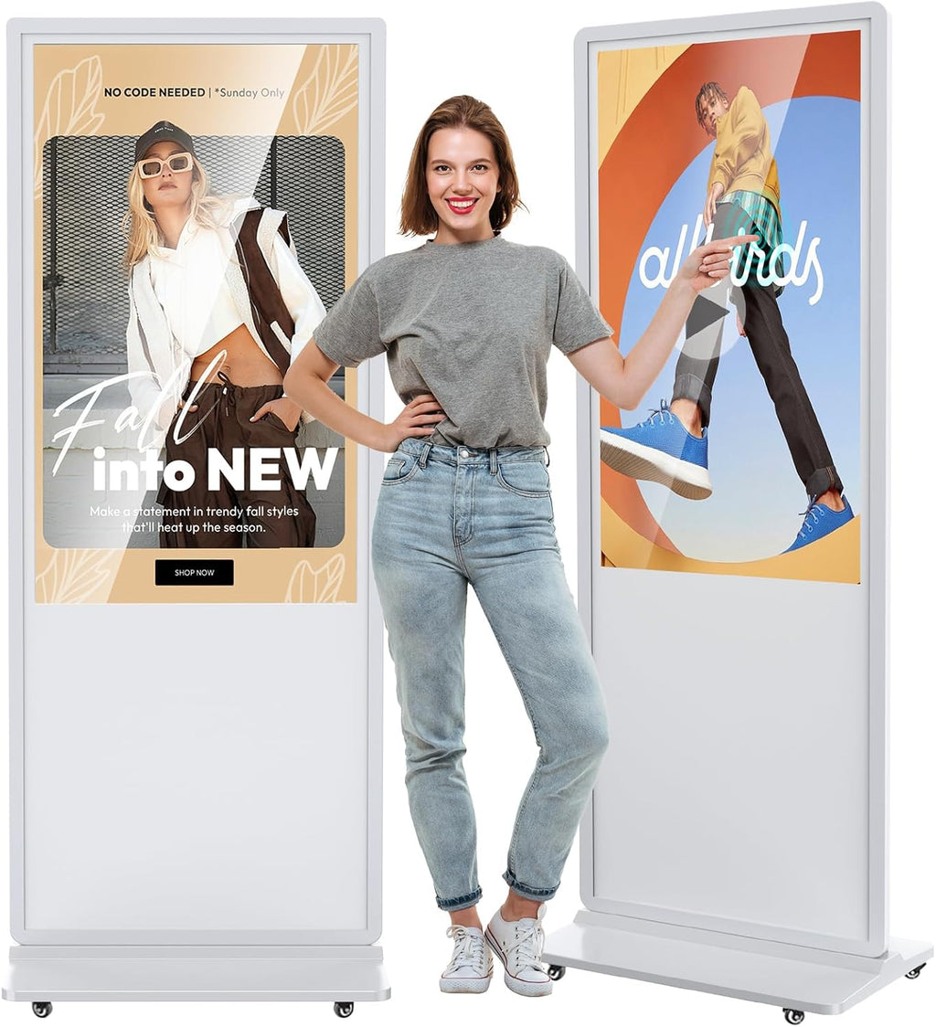 JIYANG 55 Inch 4K Digital Signage Display,Indoor Floor Standing Touchscreen Advertising Display Kiosk Android System,Commercial LCD Totem Support HDMI-in,Store Displays Screens and CMS System(White)