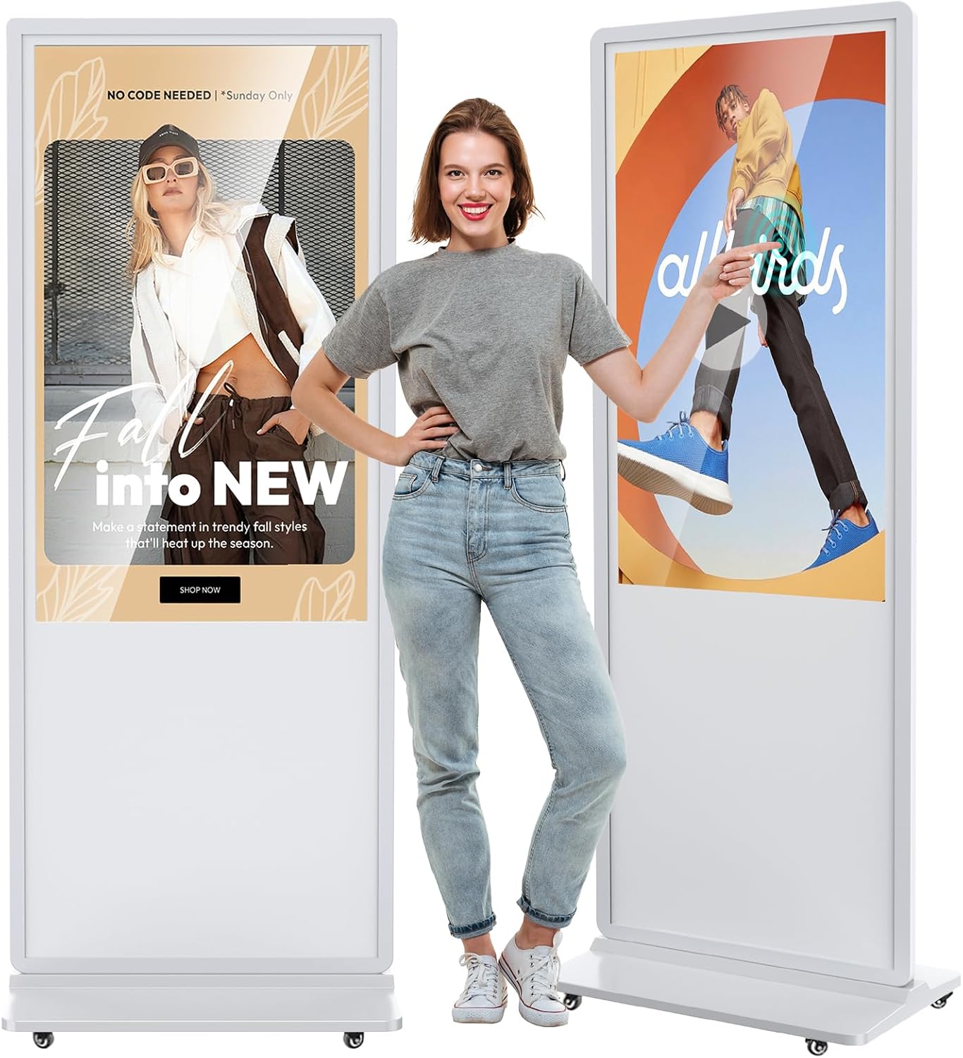 JIYANG 55 Inch 4K Digital Signage Display,Indoor Floor Standing Touchscreen Advertising Display Kiosk Android System,Commercial LCD Totem Support HDMI-in,Store Displays Screens and CMS System(White)