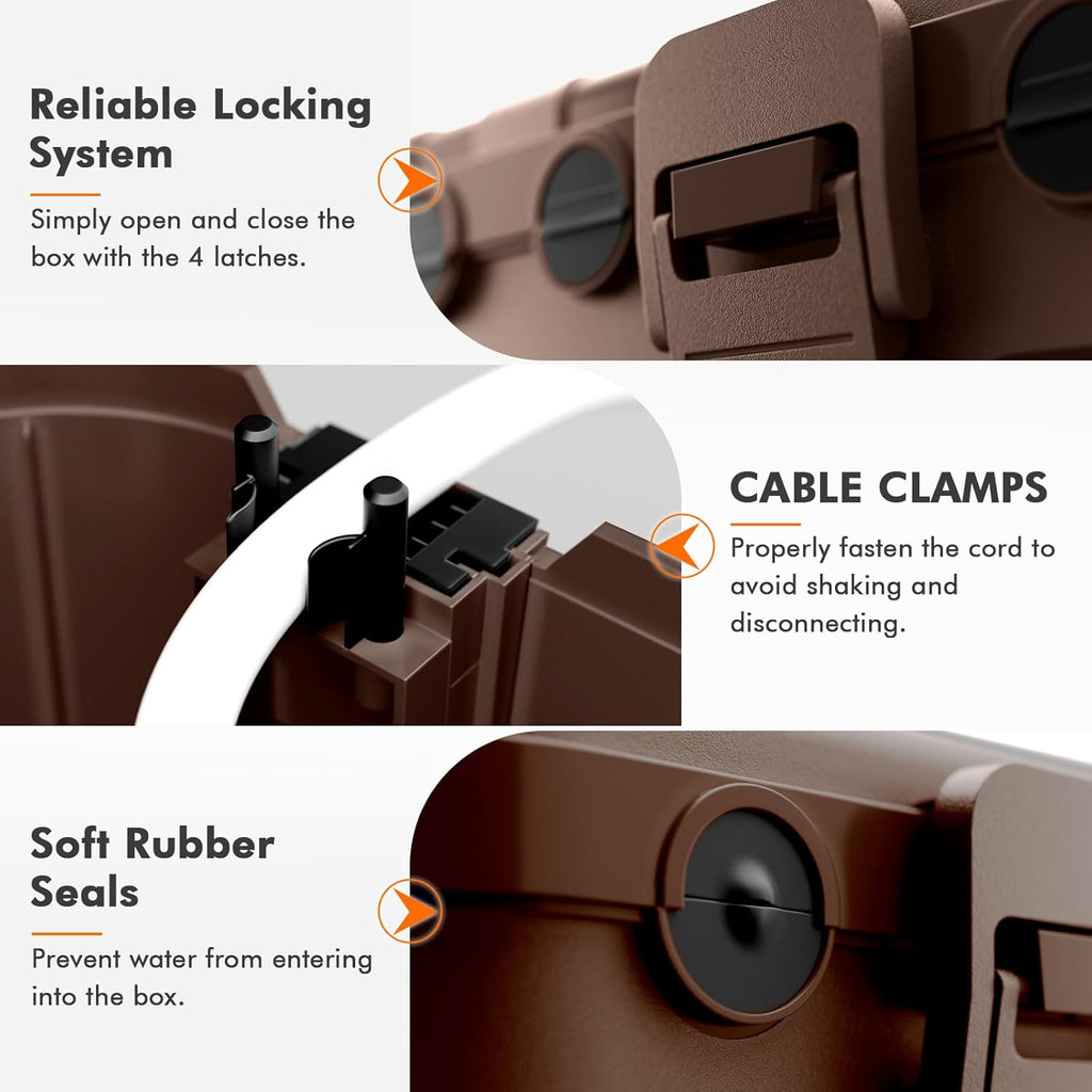 RESTMO 5-Piece Outdoor Waterproof Electrical Box Set – 12.5" x 8.5" x 5" Large & 7.1" x 2.3" x 2.3" Small, Weatherproof Boxes for Power Strip, Outlet, Plug, Socket, Timer, Holiday Light, Brown