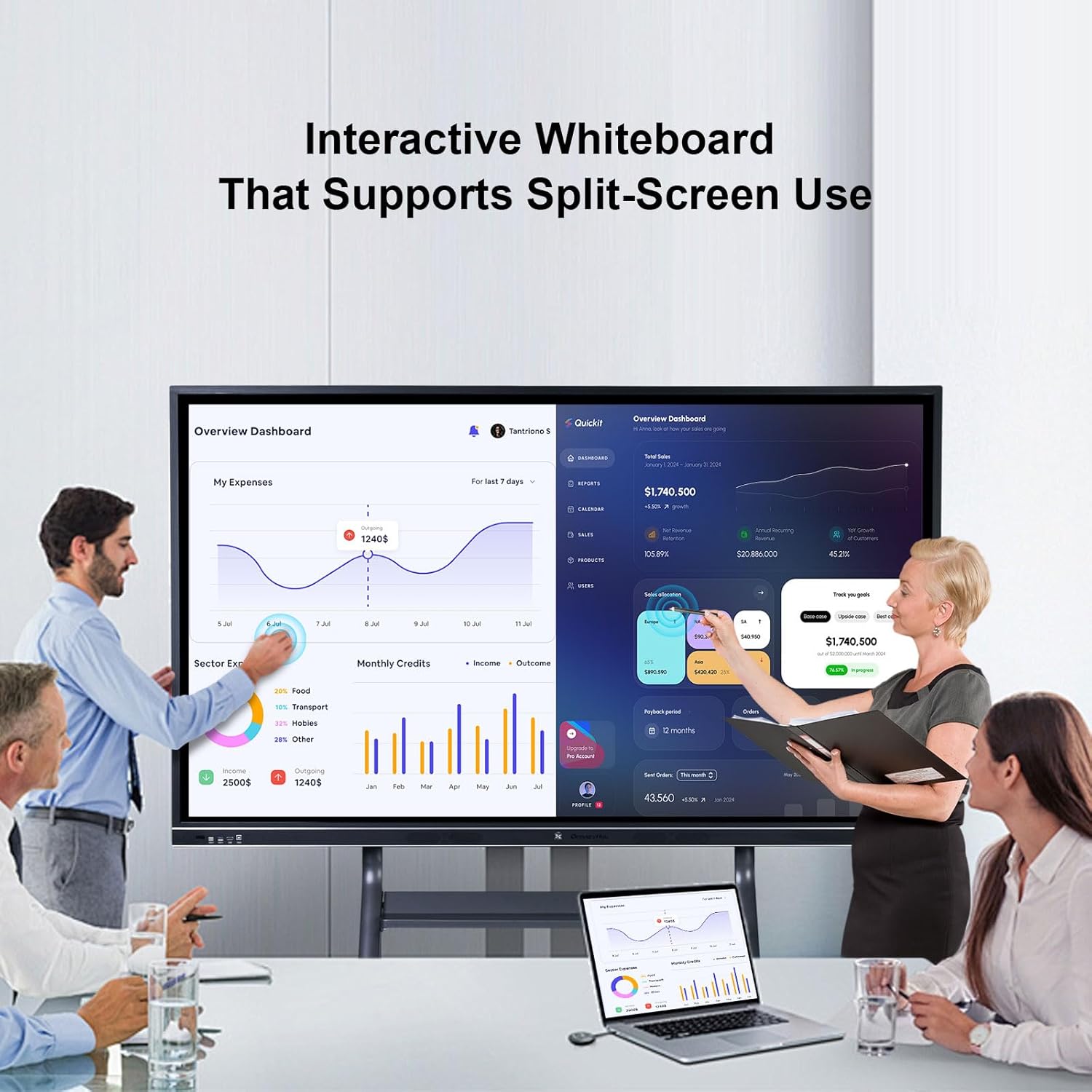 75" Smart Board, 4K UHD Interactive Whiteboard, Digital Touchscreen Smartboard with Open App Ecosystem & Dual System, Ideal for Classroom, Home, Office, Business (Wall Mount Included)