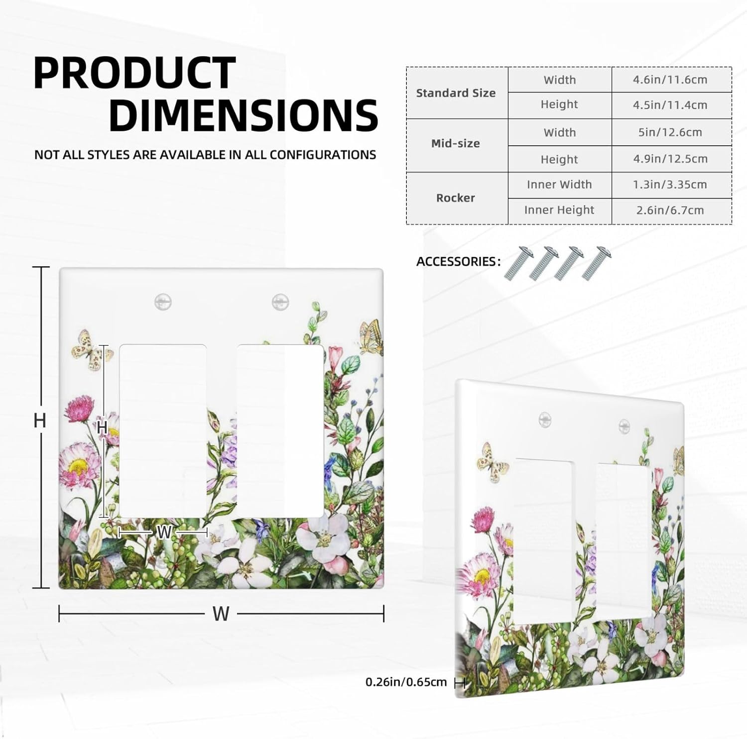 Decorative Outlet Covers Rustic Green Leaf Pink Flowers Butterfly 2 Gang Wall Plate Double Rocker Two Switch Wall Cover Plate Light Switch Cover Plate Faceplate for Country Bedroom Decor
