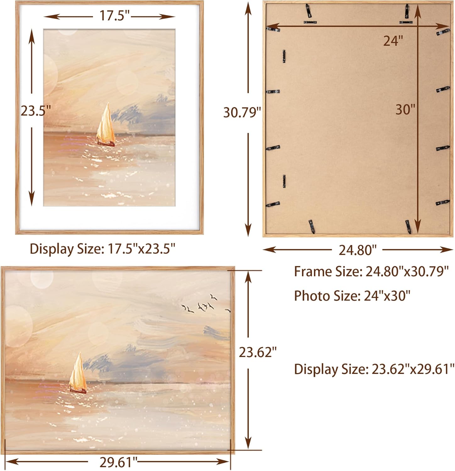 Fun Memories 24x30 Oak Wood Picture Frame, 24"x30" Poster Frame for Wall, Rustic Wood Frame 24x30 with Real Glass, 24 x 30 Frame with Mat for 18 x 24, Large Art Frames (Beige Oak Color, 1 Pack)