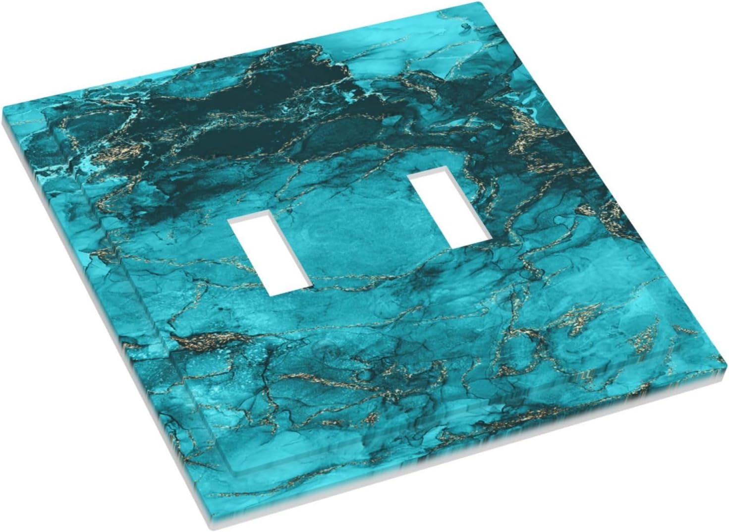 Decorative Light Switch Plate Covers Modern Abstract Turquoise Blue Marble Texture 2 Gang Wall Plate Double Toggle Double Light Switch Covers for Bathroom Home Decor （2 Pack）