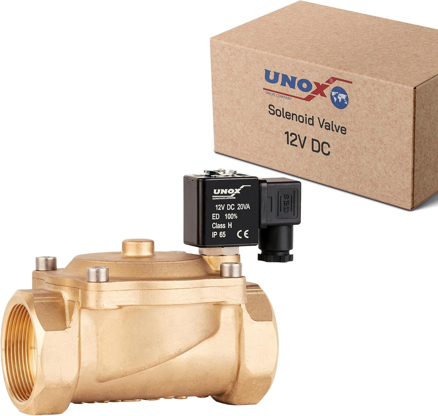 UNOX 2 inch NPT Solenoid Valve 12V DC, Brass Control Valve Normally Closed - 7-232 PSI Multi-Purpose Reliable Control Valve for Water, Air, and Gas - Solenoid Valves