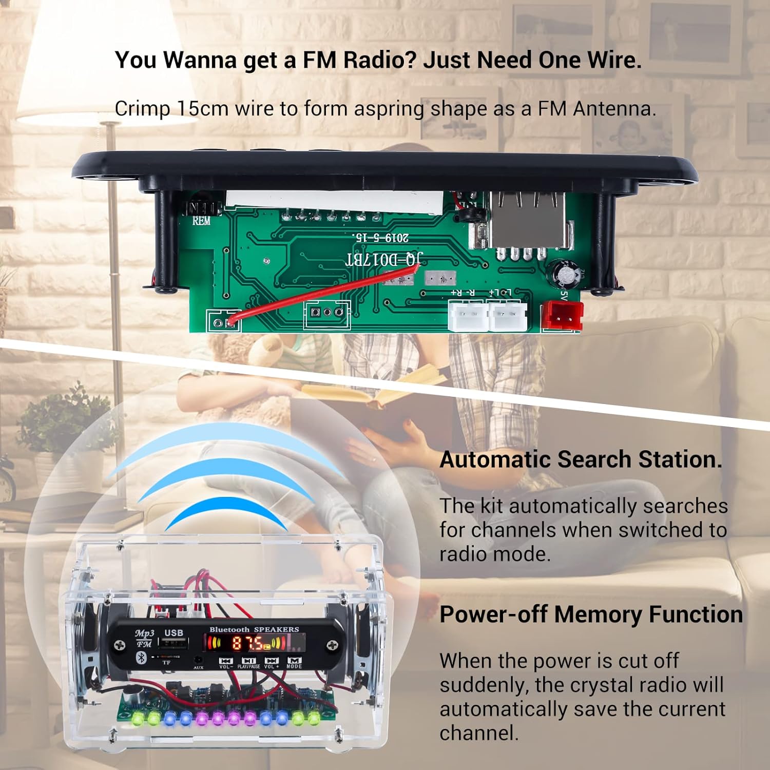 MiOYOOW DIY Bluetooth-Compatible Speaker Kit with FṂ Radio, Electronic Soldering Practice Kit USB Mini Home Sound Amplifier DIY Kit with Digital Display and Colorful LED Lights for School STEM Project