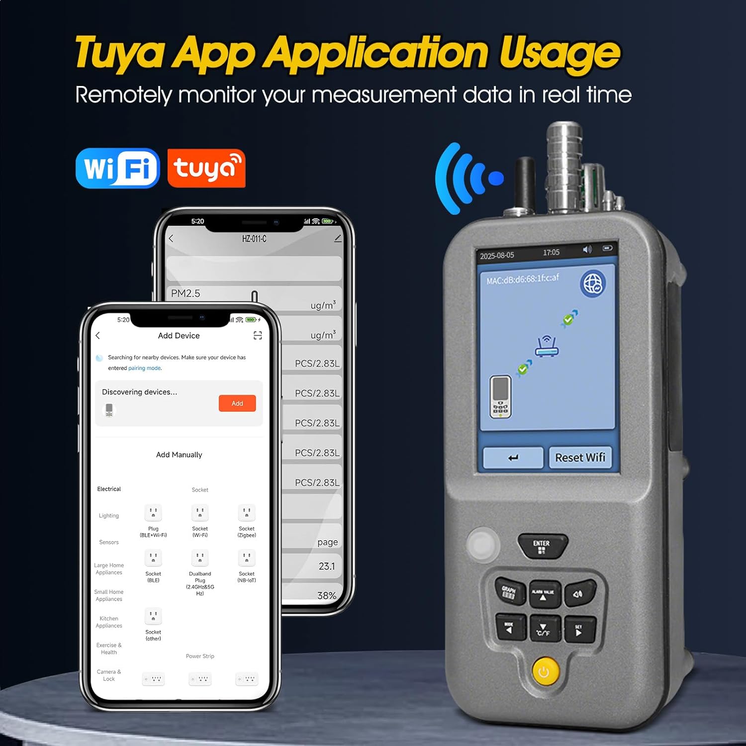 Professional Particle Counter, High Sensitivity 6-Channel PM0.3/0.5/1.0/2.5/5.0/10µm Air Pollution Monitor with Tuya APP w/Temp & Humidity USB Data Export to PC for Cleanrooms, Laboratories(RS-485)
