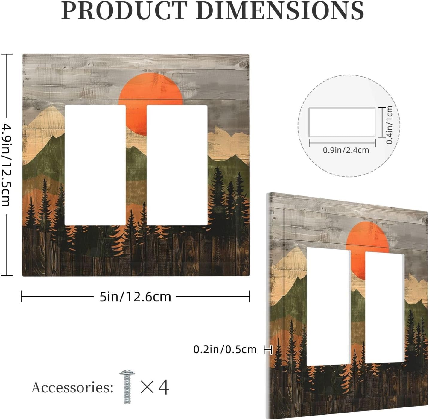 Decorative Outlet Covers Vintage Wood Grain Sun Forest Mountains 2 Gang Double GFCI Rocker Electrical Wall Panels Light Switch Cover Plate for Farmhouse Cabin Decor