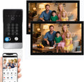 Wired Video Door Phone Apartment Intercom System,10 Inch Touch Monitor with 1080P doorbell,Support Fingerprints, RFID Cards,Passwords,Unlock Motion Detection for Home (1 Doorbell + 2 Monitor)