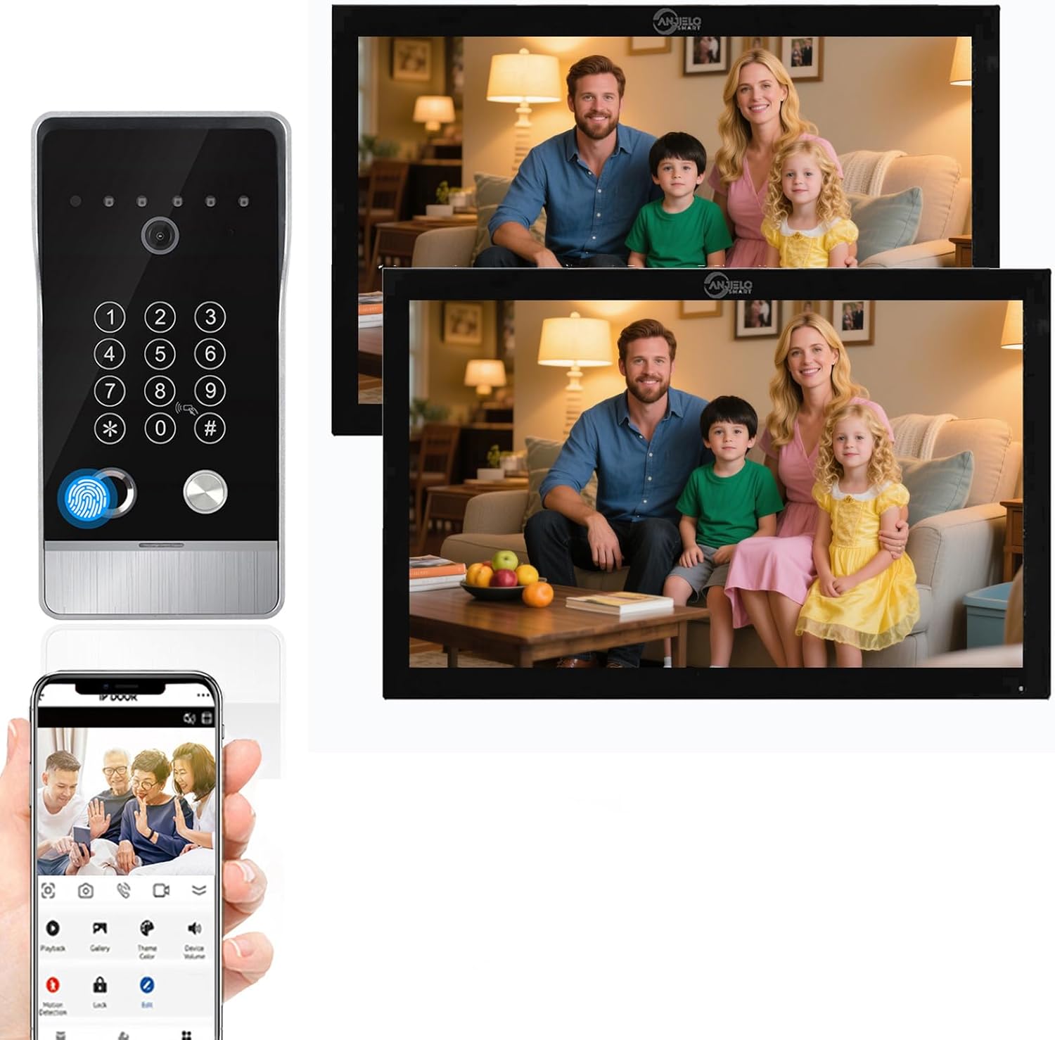Wired Video Door Phone Apartment Intercom System,10 Inch Touch Monitor with 1080P doorbell,Support Fingerprints, RFID Cards,Passwords,Unlock Motion Detection for Home (1 Doorbell + 2 Monitor)
