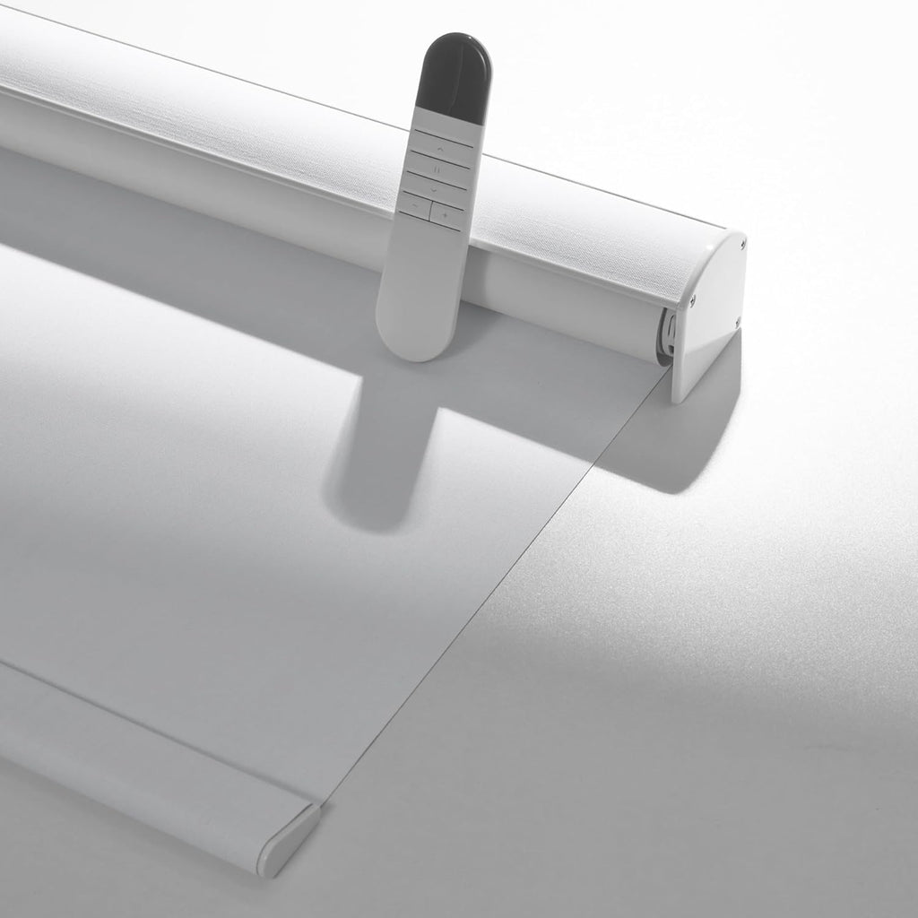 Boolegon Motorized Roller Blinds - 100% Blackout Smart Electric Shades with Remote, Compatible with Alexa/Google Home/HomeKit via Hub, Easy Install for Home Office, White, Custom Size.