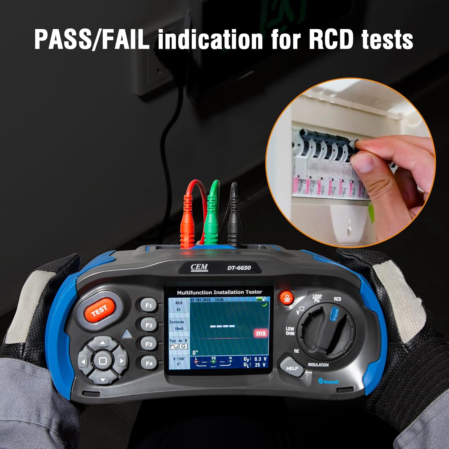 CEM T.ax Included DT-6650 Multifunction Installation Tester with 3.5" TFT Color LCD Display,Voltage,Insulation Resistance,Earth Resistance,Loop impedance,Loop impedance,RCD,PFG,PSC Support 400V TN
