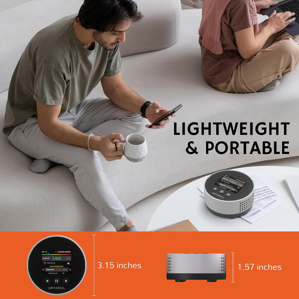 Airthereal Portable Radon Detector for Home – 504-Day Data Storage for Long Term Monitoring, LCD Color Display, Fast 6H Results, Long Battery Life, Audible & Visual Alarm - Upgraded 2025 Version