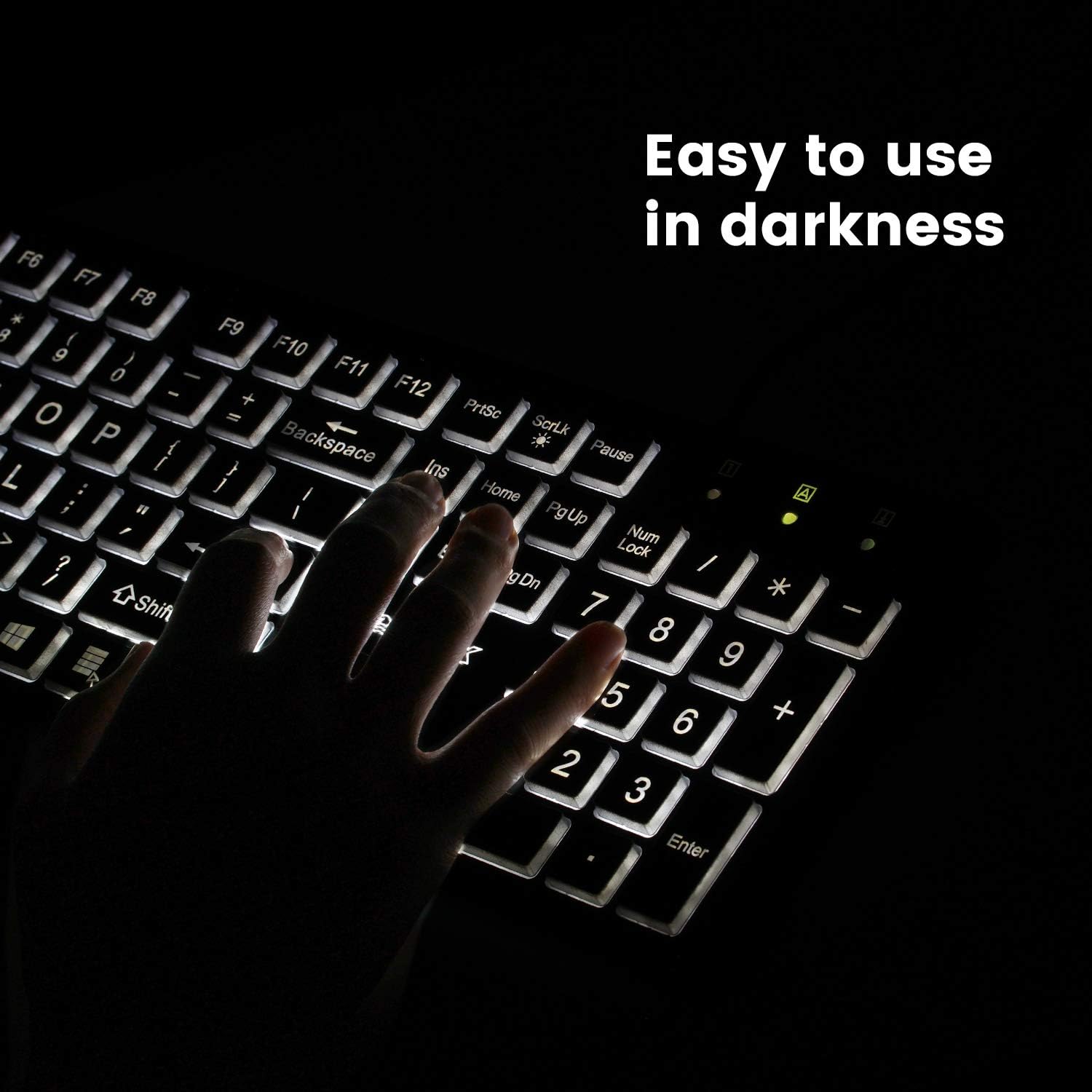 Perixx PERIBOARD-317 Wired Backlit USB Keyboard, Big Print Letter with White Illuminated LED, US English Layout,Black
