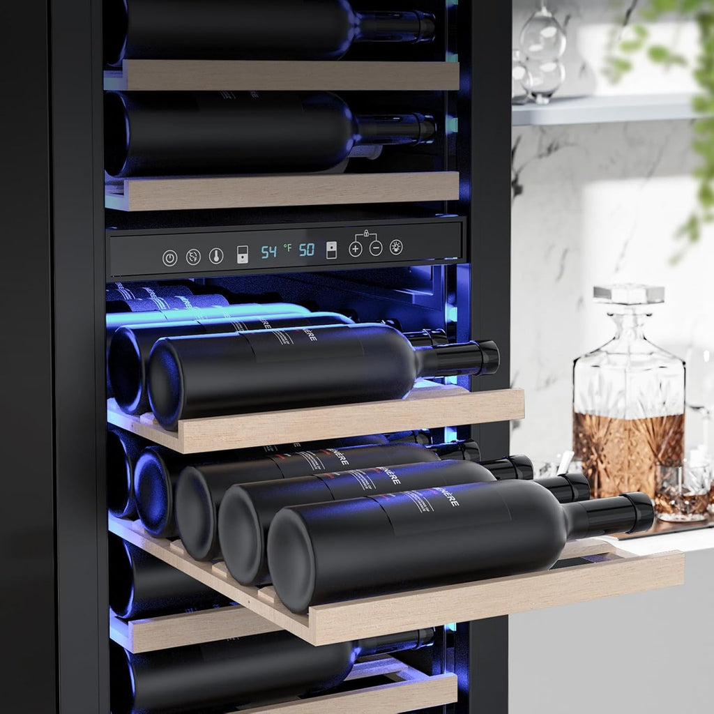 Antarctic Star 385L Wine Cellar Under Counter Built-in Beverage Cooler Mini Fridge Clear Glass Door Digital Memory Temperature Control, Beer Soda LED Light Safety Lock Quiet Operation