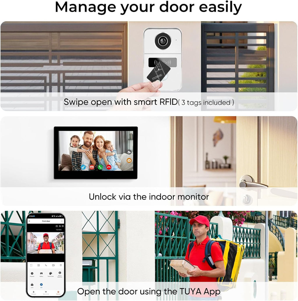 2 Wired Video Doorbell video Intercom System 1-Camera and 2-Monitor, 7 Inch Touch Screen, Night Vision, Support Remote Unlock, Dual-Way Intercom for Villa House Office Apartment Smart Phone Monitor