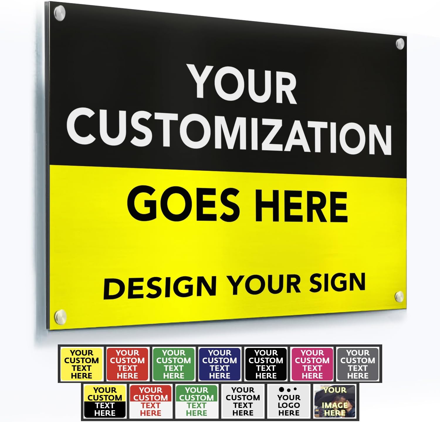 Custom Metal Business Signs, Personalized Aluminum Outdoor Signs, Waterproof, White (Black & Yellow, 14x10 In)