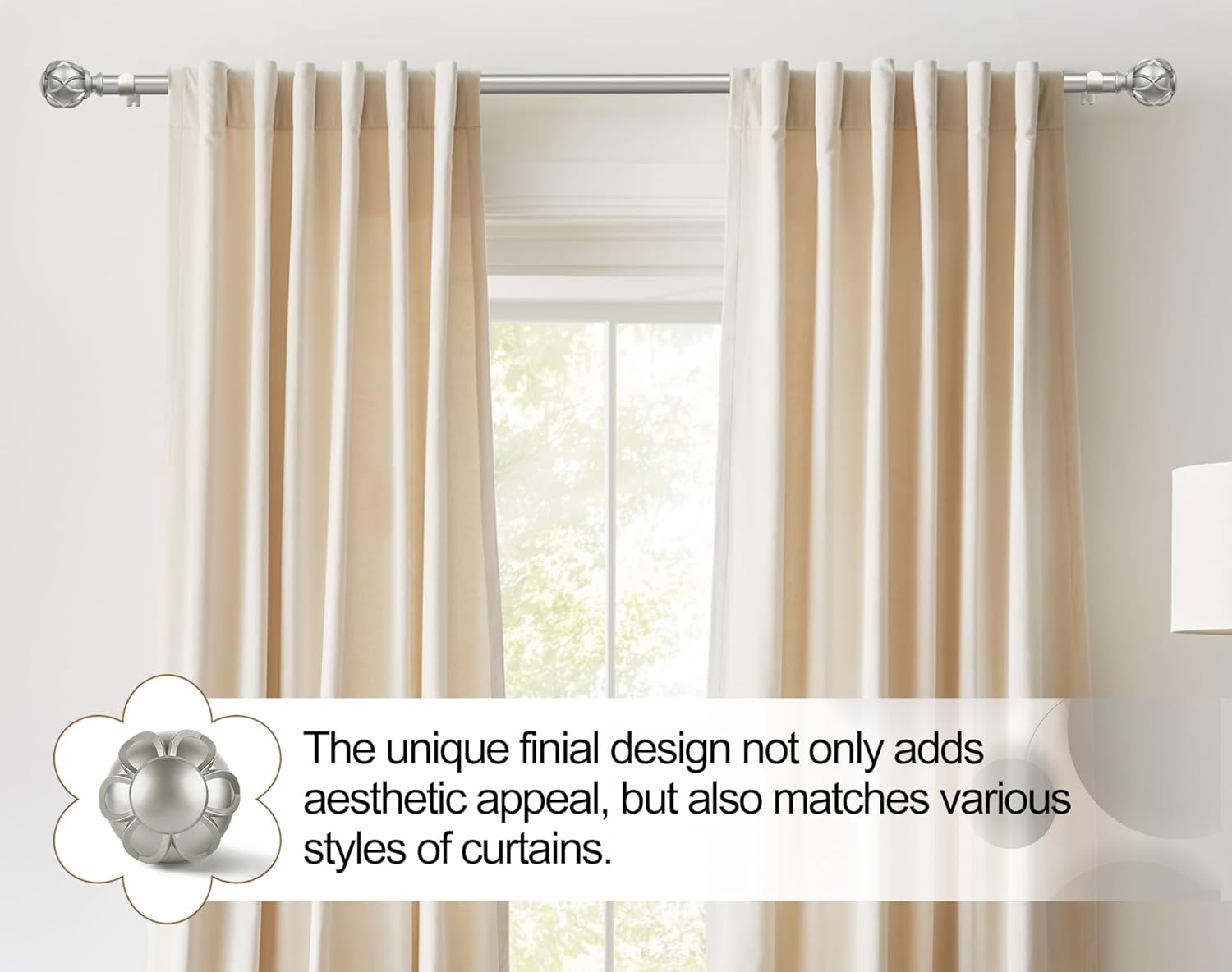 KAMANINA 1 Inch Curtain Rod Telescoping Single Drapery Rod 36 to 72 Inches (3-6 Feet), Antique Silver Curtain Rods for Windows 24 to 68 Inches, Netted Texture Finials