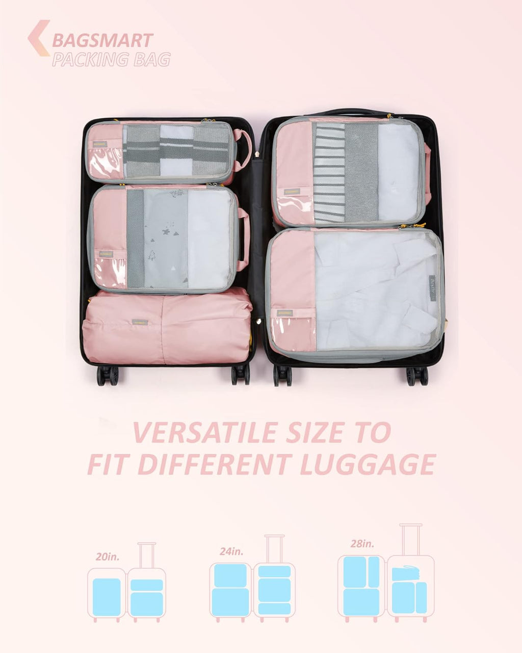 BAGSMART 6 Set /4 Set/2 Set Compression Packing Cubes for Travel, Lightweight Luggage Organizer Bags, Durable Space Saver Bags Travel Essentials