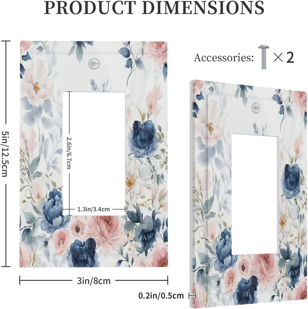 Outlet Covers Elegant Watercolor Pink Blue Flowers Floral 1 Gang Wall Plates Single Rocker Light Switch Covers Decorative Switch Plates Electrical GFCI Panel Covers for Home Office Decor 5 X 3 IN