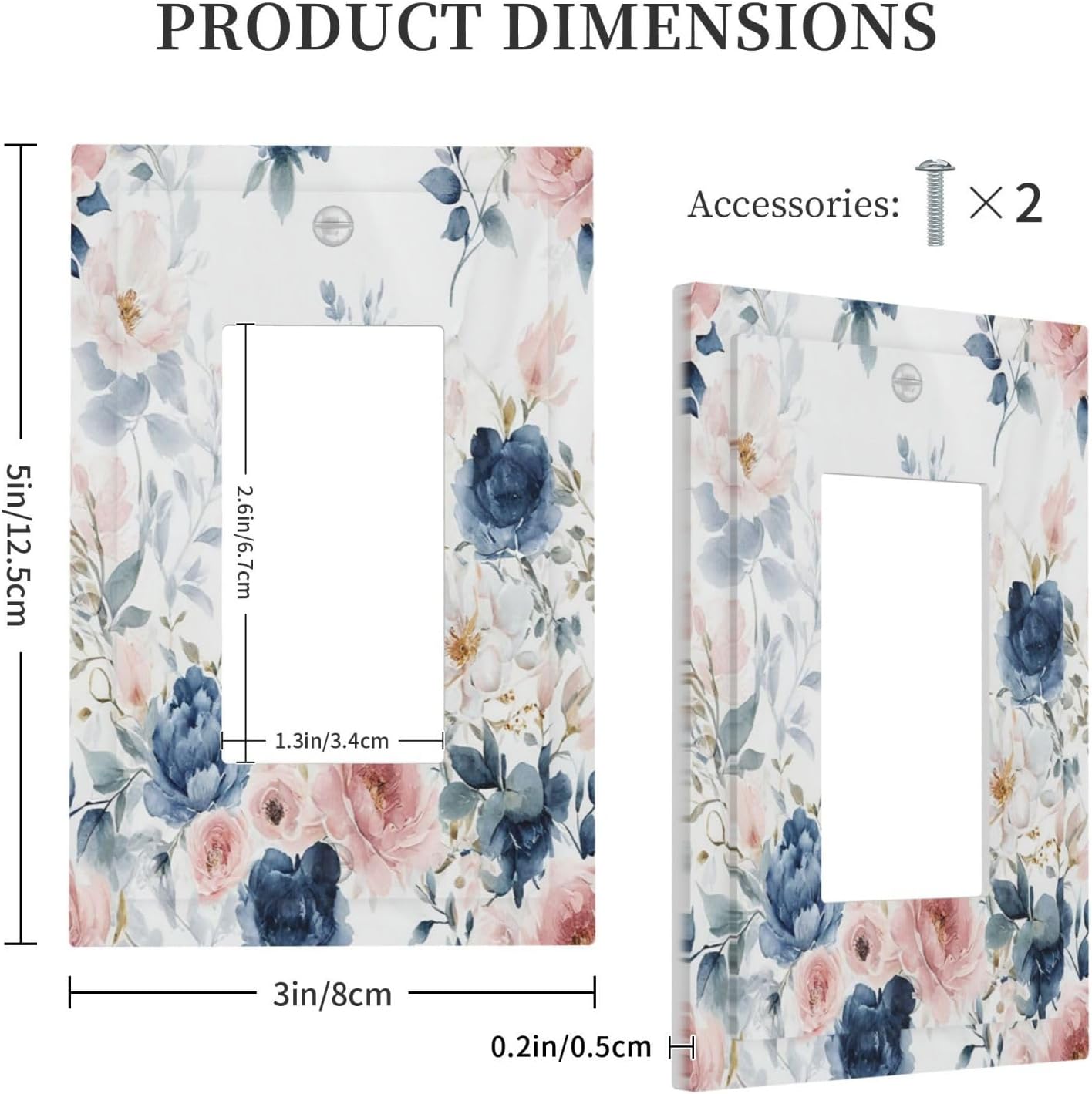 Outlet Covers Elegant Watercolor Pink Blue Flowers Floral 1 Gang Wall Plates Single Rocker Light Switch Covers Decorative Switch Plates Electrical GFCI Panel Covers for Home Office Decor 5 X 3 IN