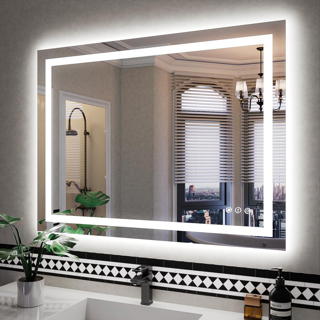 ISKM 40'' x 30'' LED Mirror for Bathroom Lighted Vanity Mirror for Wall Front Lights + Backlit LED Bathroom Mirror Anti-Fog Tempered Glass ETL Listed