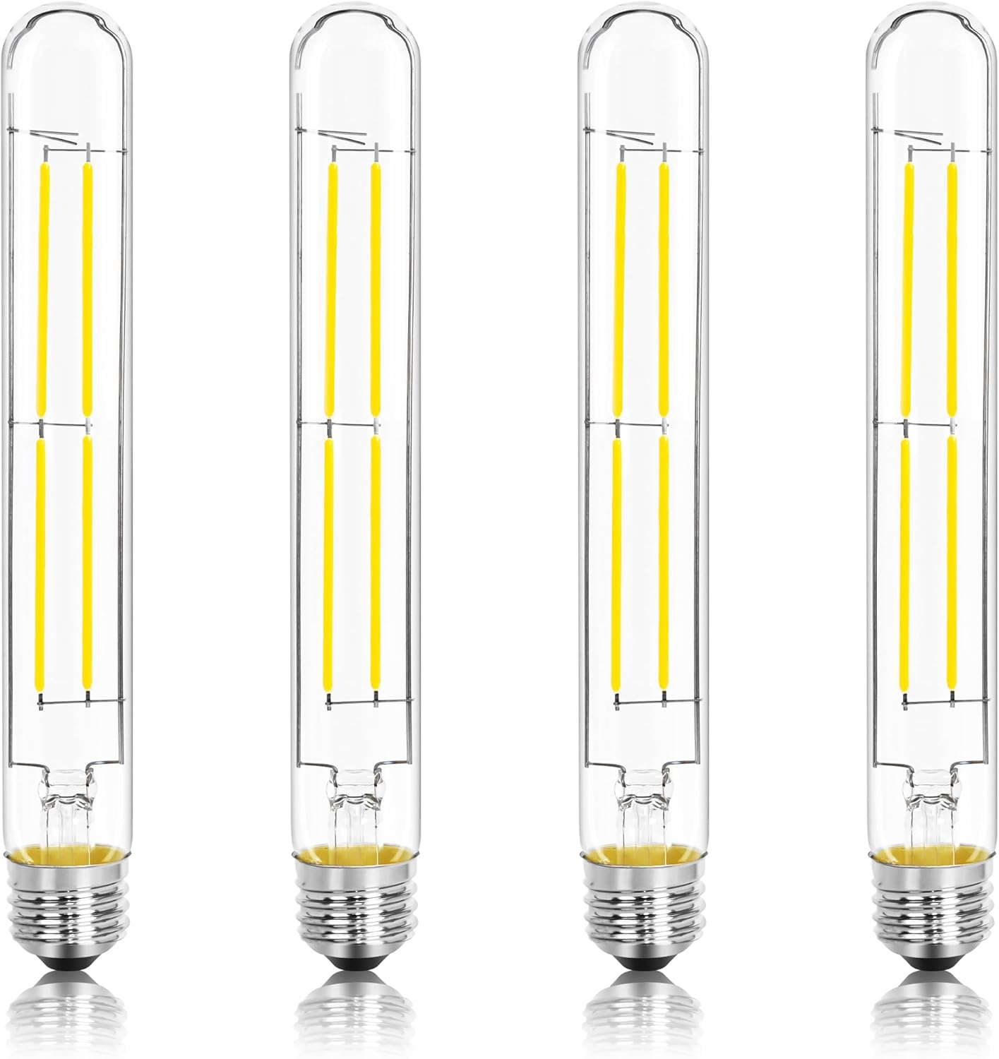 8.9IN LED Light Bulbs E26 Base, 6W 800LM 5000K Daylight White T10 T9 Vintage Edison Bulbs Dimmable, AC 120V Equal 80 Watt Clear Glass Long Tubular Filament Bulb, UL Listed - 4Pack