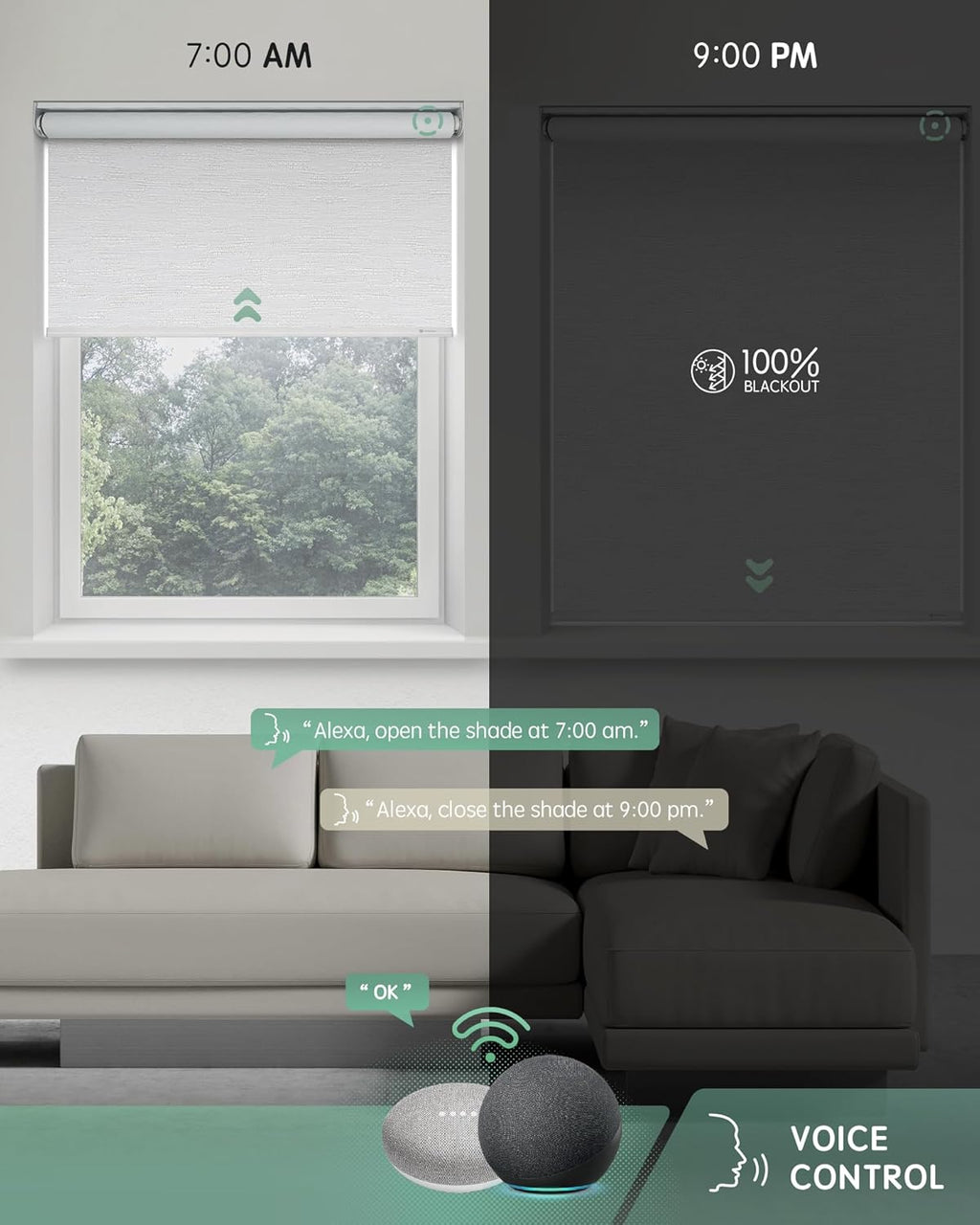 Yoolax Motorized Blinds with Remote, Blackout Smart Blinds for Windows Motorized Roller Shades, Automatic Window Blinds Directly Compatible with Alexa Electric Blinds (Jacquard White, 36" W x 72" H)