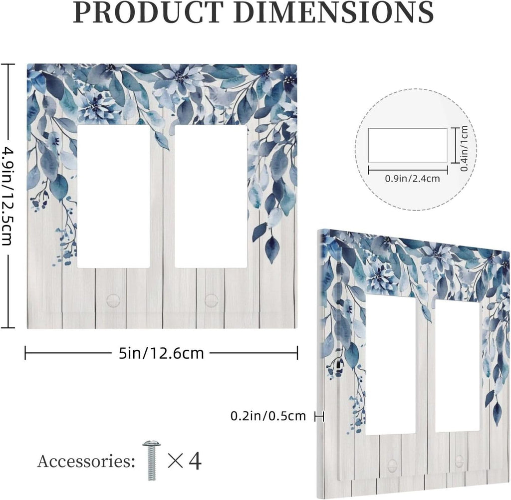 Eucalyptus Rustic Watercolor Plant Decorative Outlet Covers 2 Gang Double Gfci Rocker Electrical Wall Panels Light Switch Cover Plate For Farmhouse Home Decor