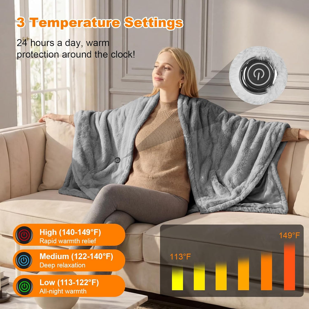 Cordless Heated Blanket Battery Operated with Fleece Lining 7.4V 16000mAh Battery Portable Wearable Heated Shawl for Women Men 6 Heating Zones 3 Fast-Heating Levels (Battery Included)