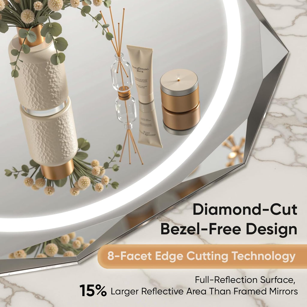 30"X36" Oval LED Bathroom Mirror with Lights, Frameless Vanity LED Mirror for Bathroom with Beveled Edge, Backlit Anti-Fog, Dimmable, 3 Colors, Memory Function, Tempered Glass, Shatter-Proof