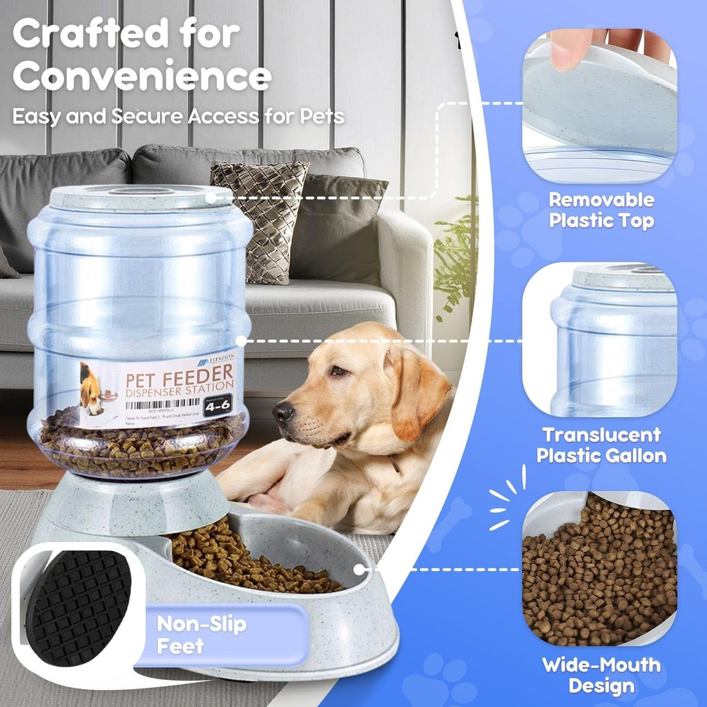 Flexzion Gravity Pet Feeder Food Dispenser (4-6 lb Size) for Dogs Cats Automatic Replenish Dry Food Storage Container Bowl for Small Medium Breed Dog Cat Animal Feeding Watering Fountain Supplies