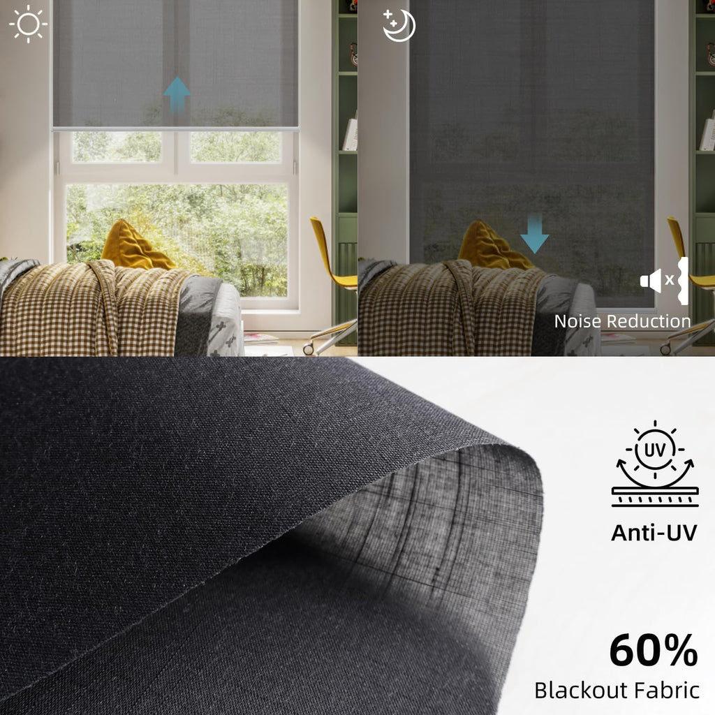 SmartWings Motorized Light Filtering Roller Shades 60% Blackout Work with Matter Homekit Alexa Z-Wave ZigBee SmartThings Google, Cordless with Remote Control, Twilight Shadow