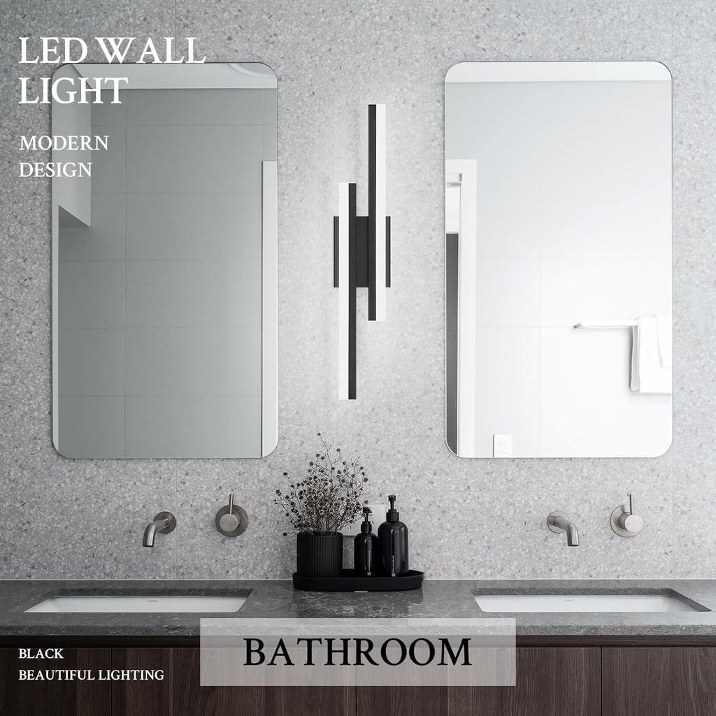 LED Wall Sconce Black Modern Remote Wall Light Fixtures for Living Room, Dimmable LED Vanity Light Indoor Remote Wall Sconce for Bedside Bedroom Bathroom Dining Room, 23.6inch 1 Pack