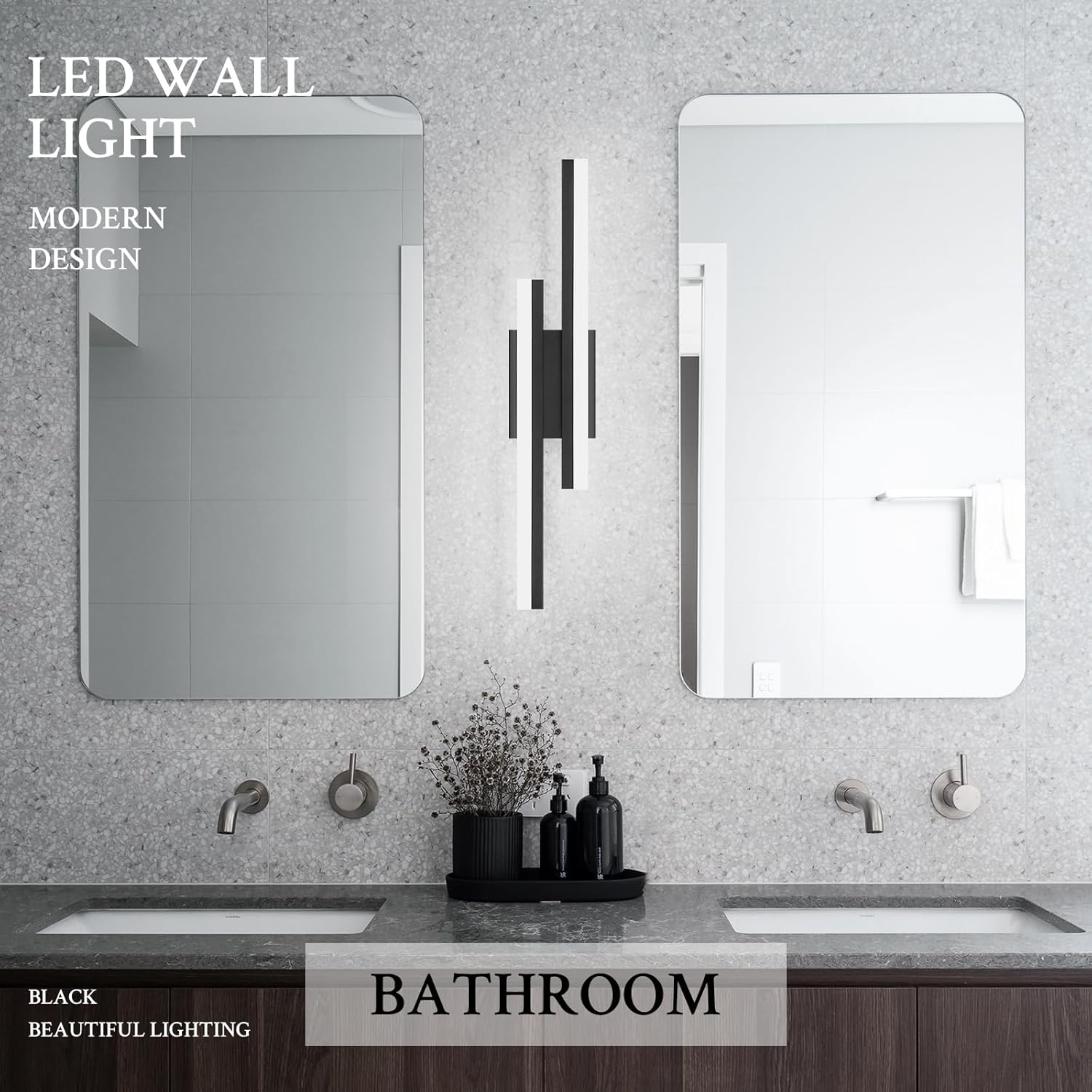 LED Wall Sconce Black Modern Remote Wall Light Fixtures for Living Room, Dimmable LED Vanity Light Indoor Remote Wall Sconce for Bedside Bedroom Bathroom Dining Room, 23.6inch 1 Pack