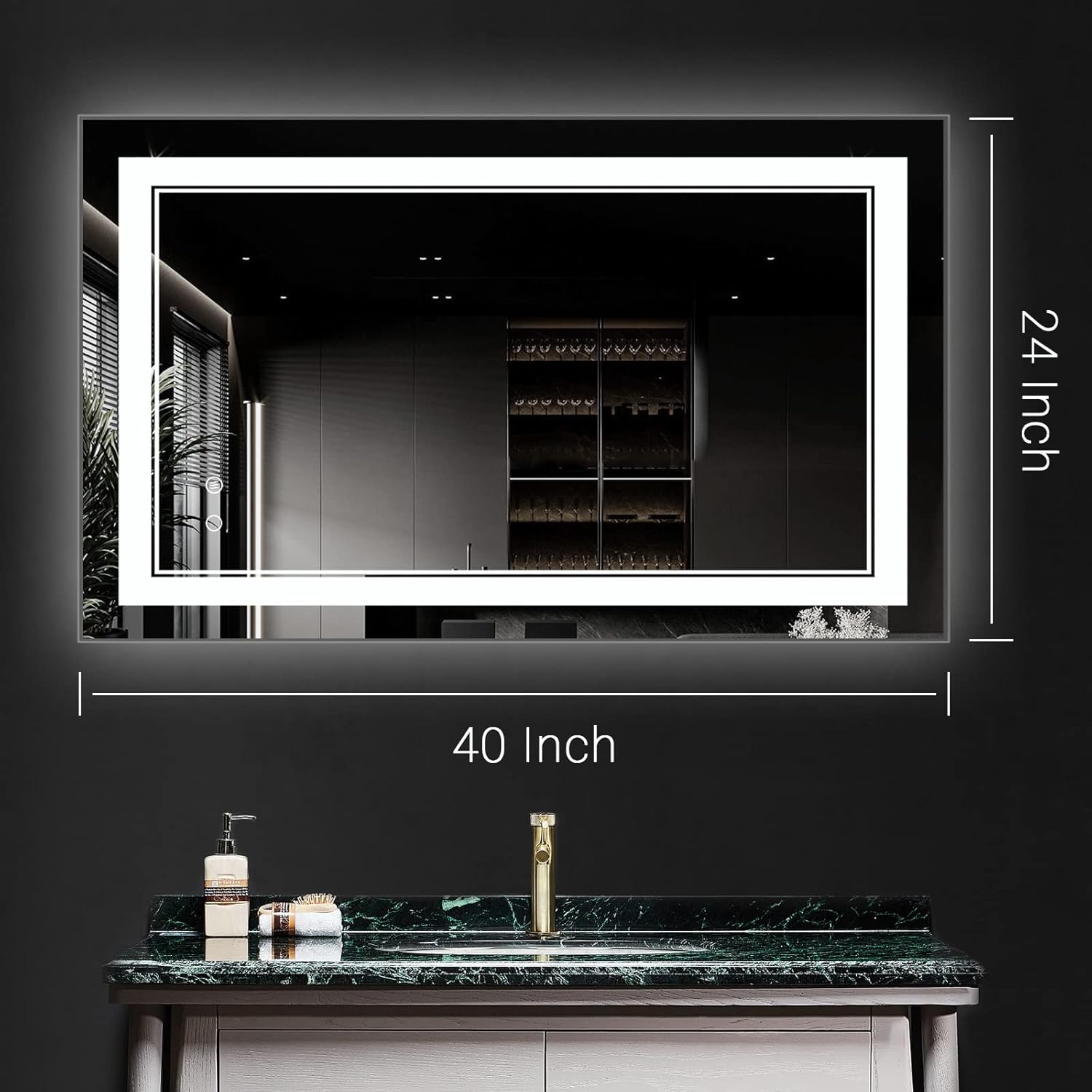 LED Bathroom Mirror Wall-Mounted Vanity Mirror with Anti Fog,Dimmable Waterproof Smart Touch Button Makeup Mirror with Lights Vertical & Horizontal (40x24 Inch)