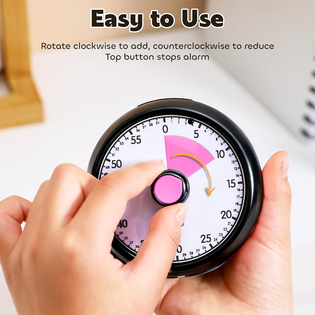 Visual Timer for Kids 60-Minute - Silent Analog Countdown Time Timer with Optional Alarm, Focus Tool for ADHD & Autism, Time Management for Homework, Chores, Office, Kitchen, Teaching & Study Routines