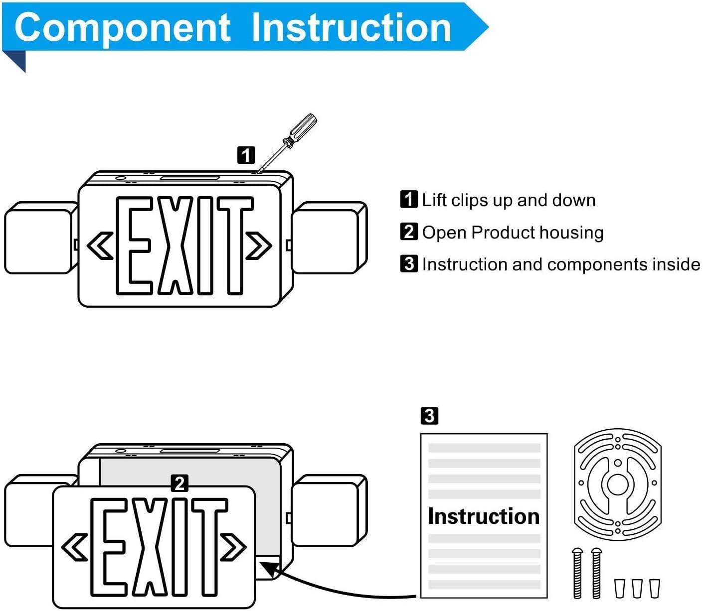 12 Packs LED Exit Sign with Emergency Lights and Back Up Batteries-UL Standard Red Emergency Exit Sign Lighting,Emergency Lights for Business.