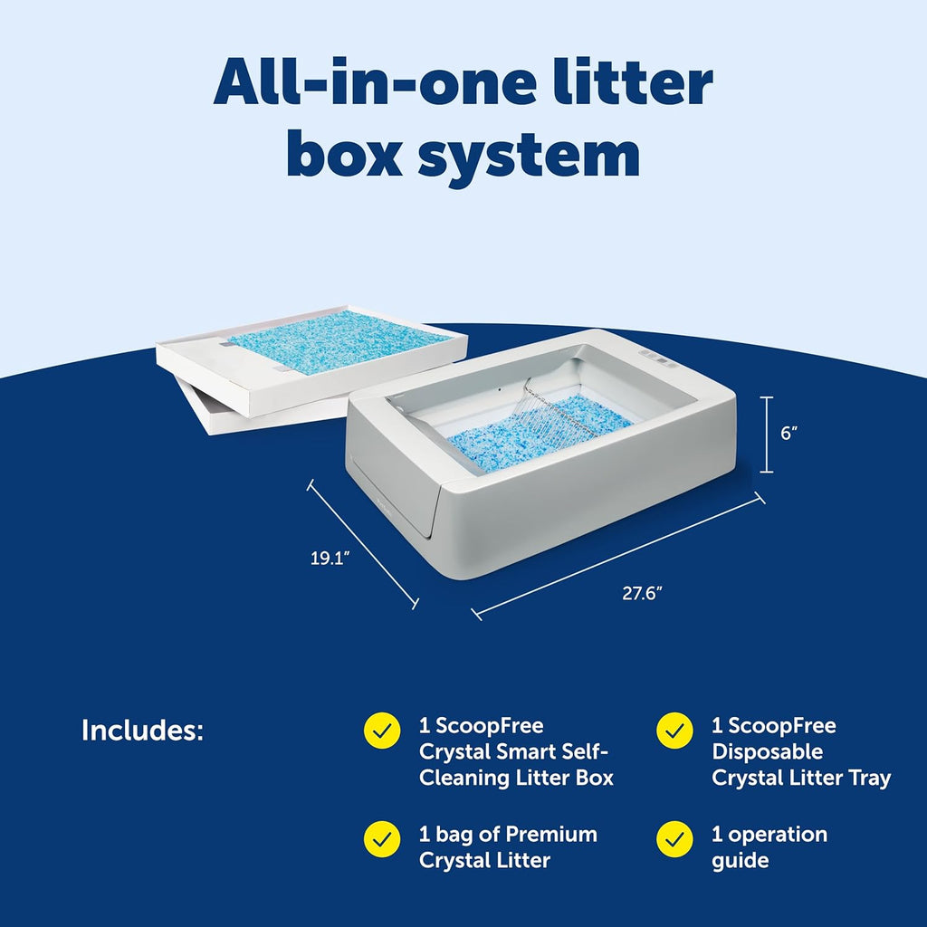 PetSafe ScoopFree Crystal Smart Self-Cleaning Automatic Litter Box - Front Entry - Uncovered Motion-Sensing Cat Box with Integrated Health Counter & App - Includes 1 Disposable Crystal Litter Tray