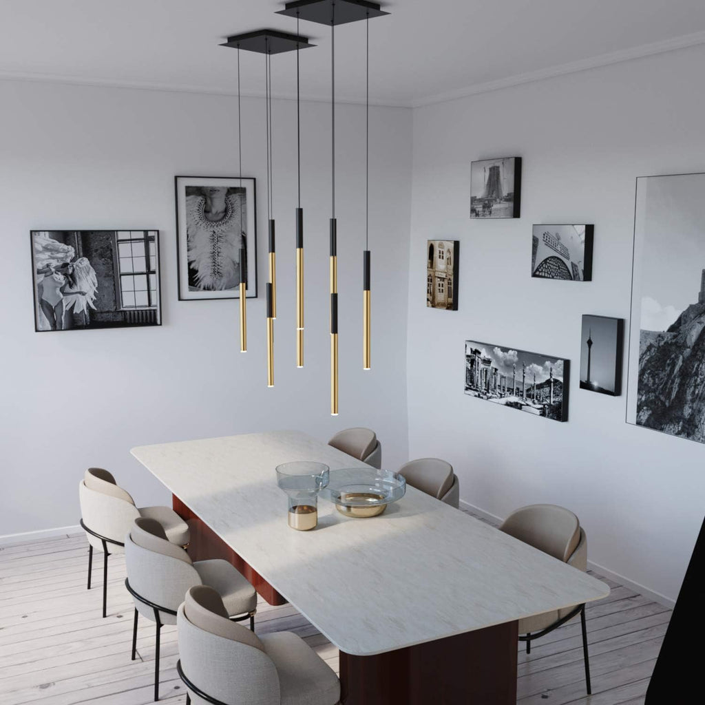 ALTAIR 4 Mini Pendant Lighting Black-Brass - LED Hanging Light Fixture for Kitchen Island, Bar, Foyer - Cluster Pendants - Dimmable, Adjustable Wire, Lamp Bulb Included