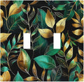 Decorative Switch Plates Vintage Dark Green Vine Leaf Golden Plants 2 Gang Double Toggle Outlet Light Switch Cover Wall Plate Electrical Faceplate for Bed Room Cabin Decor
