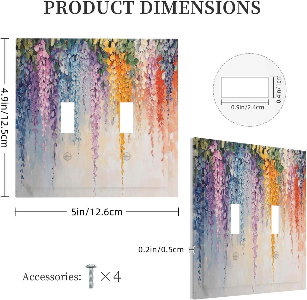 Colorful Wildflower Wisteria Cascade Floral Flower Decorative Switch Plates 2 Gang Double Toggle Outlet Light Switch Cover Wall Plate Electrical Faceplate for Bedroom Living Room Decor