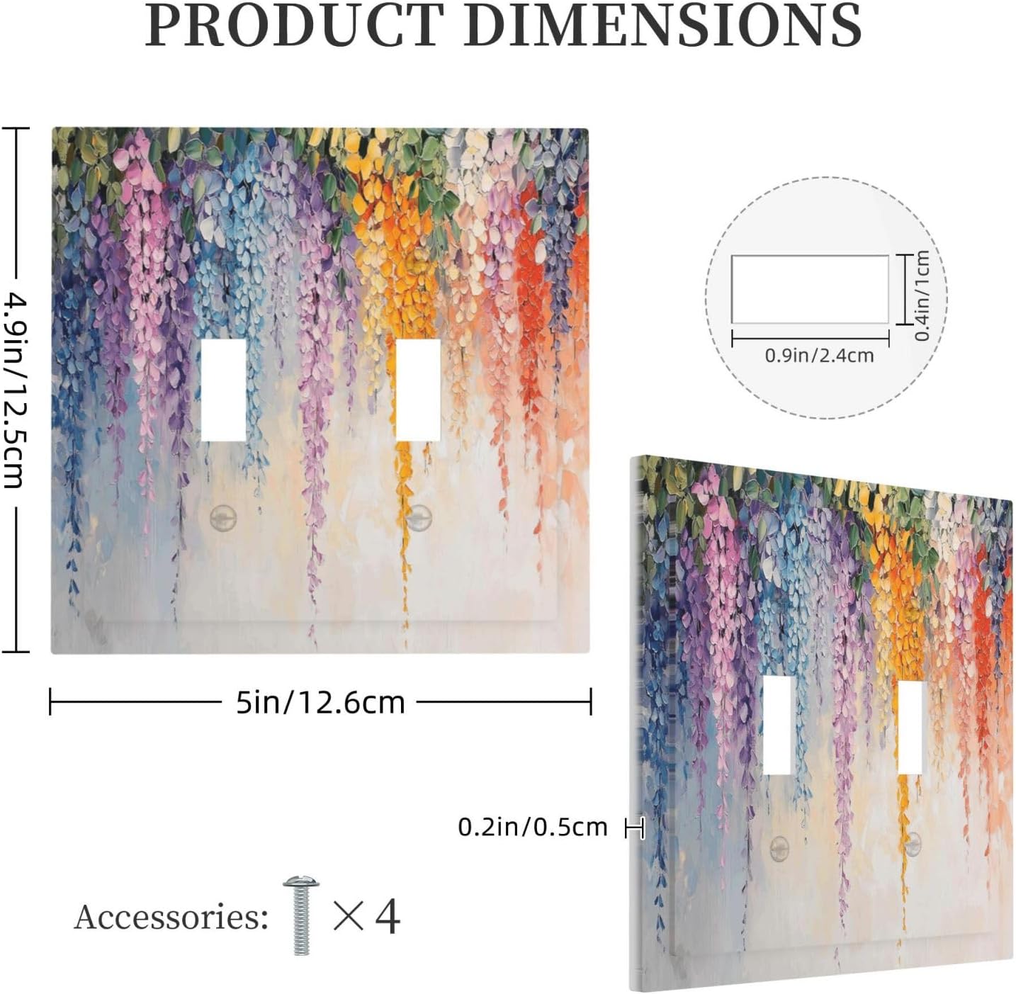 Colorful Wildflower Wisteria Cascade Floral Flower Decorative Switch Plates 2 Gang Double Toggle Outlet Light Switch Cover Wall Plate Electrical Faceplate for Bedroom Living Room Decor