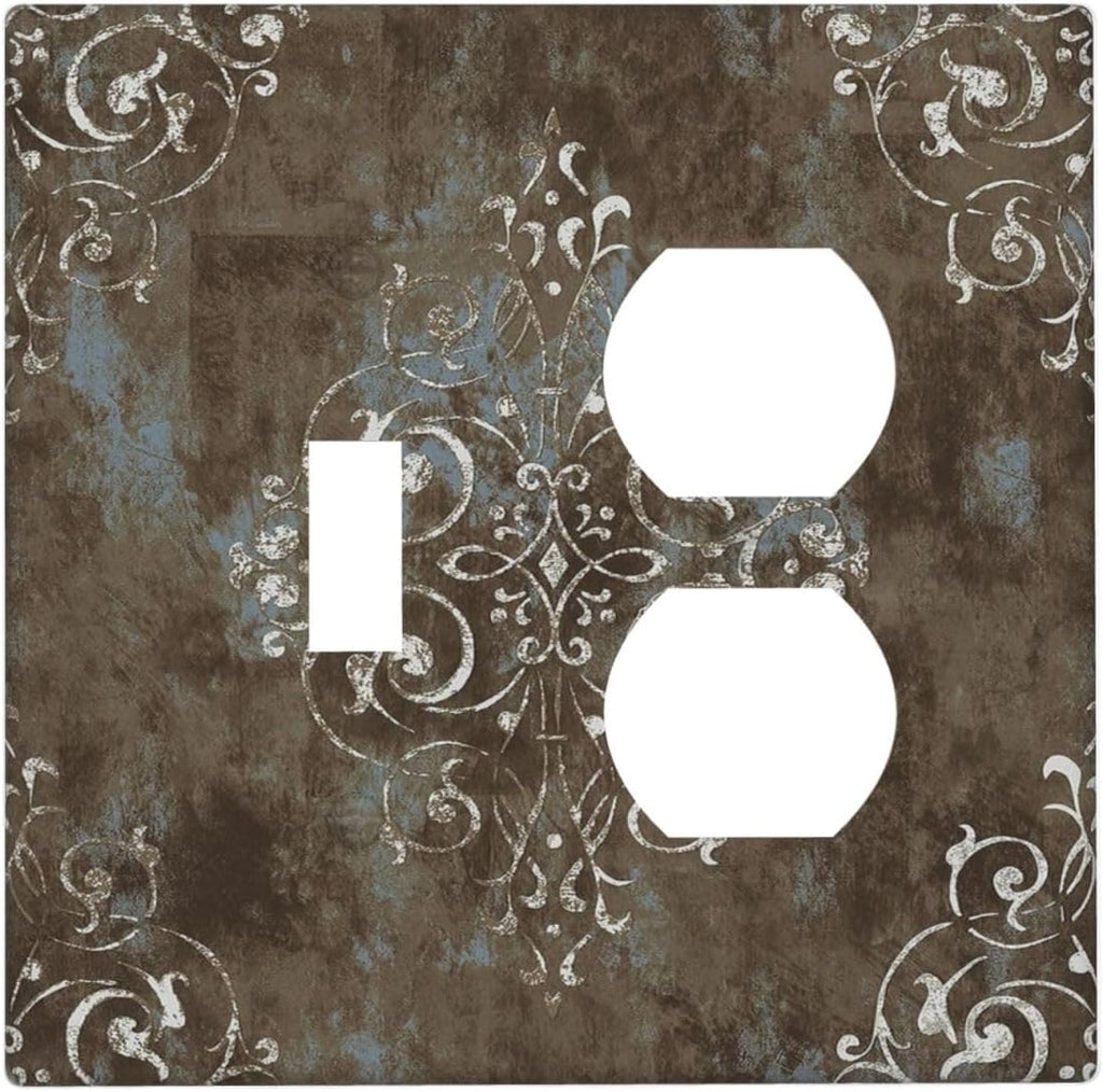 Decorative Outlet Covers Brown Vintage Abstract Floral 2 Gang Wall Plate Cover Single Toggle Duplex Combo Two Switch Light Switch Cover Plate Jumbo Dual GFCI Faceplate for Home Decor